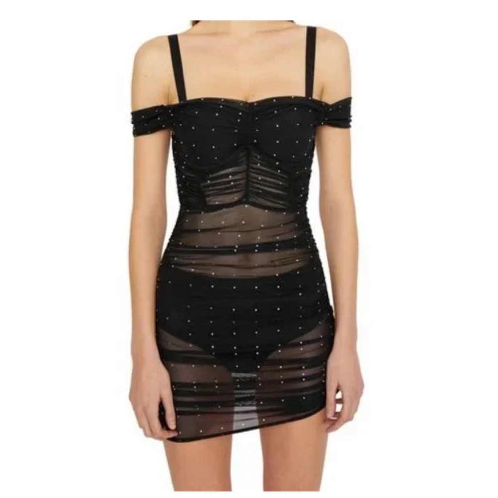 Danielle Guizio Black Sheer Embellished Mini Dress